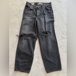 Levi's Baggy Dad Jeans Womens 30 Black 100% Cotton Y2K Straight Grunge Distress